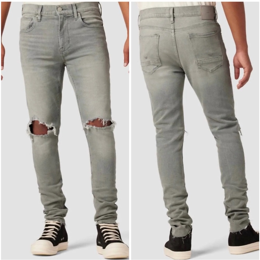 👒Hudson Jeans Men's Ripped Light Gray Zack Skinny DK concrete Jeans size 42 NWT